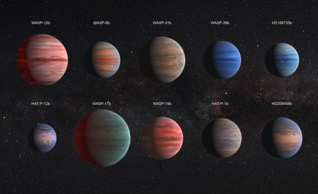 This image shows an artist's impression of the 10 hot Jupiter 