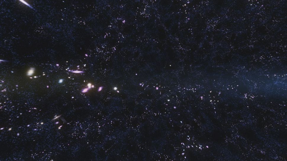 ark matter appears to be spread across the cosmos in a network-like pattern, with galaxy clusters forming at the nodes where fibers intersect. (Image credit: WGBH)
