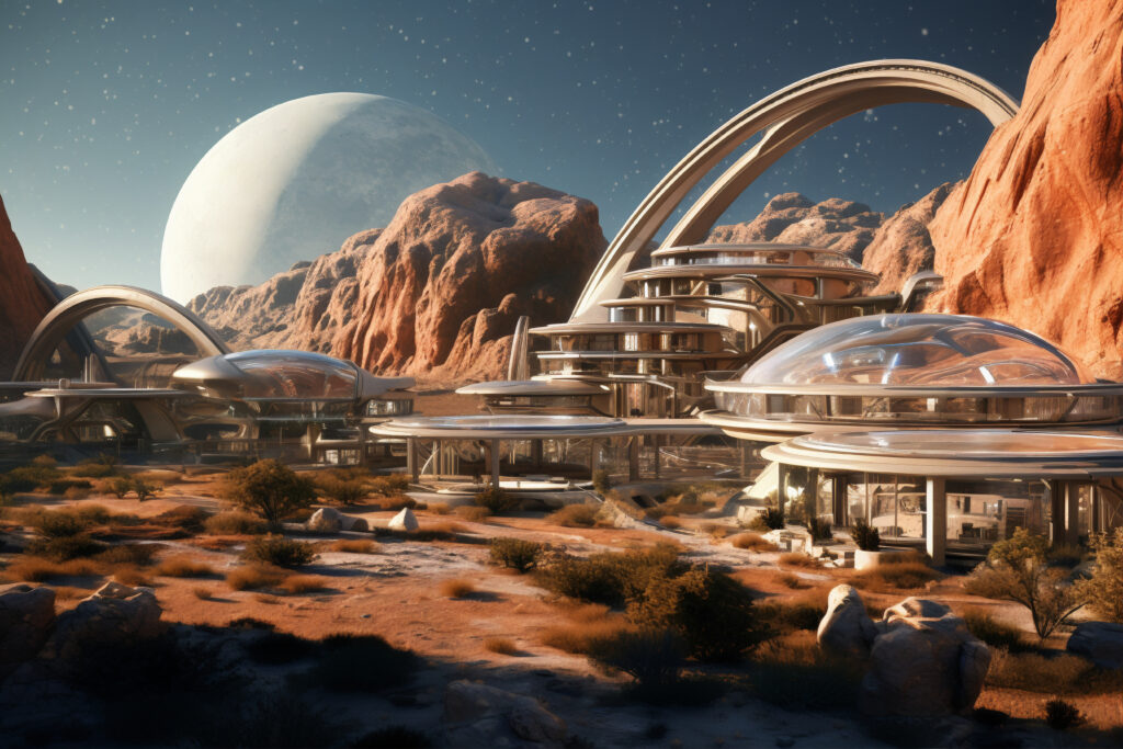 A futuristic image of a Mars colony 