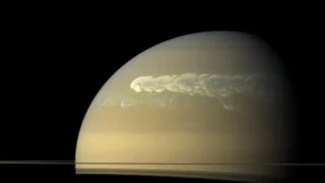 An image of Saturn taken by the Cassini probe show storms raging across the gas giant's surface. (Image credit: NASA/JPL/Space Science Institute)