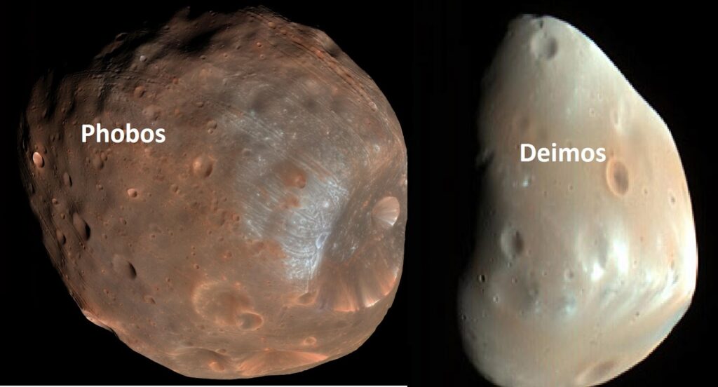 An image showing Mars moons Phobos and Deimos (Image credit: aasnova.org)