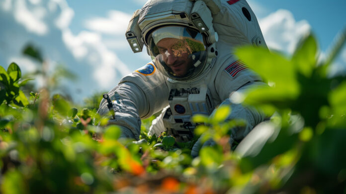 An astronaut space farming