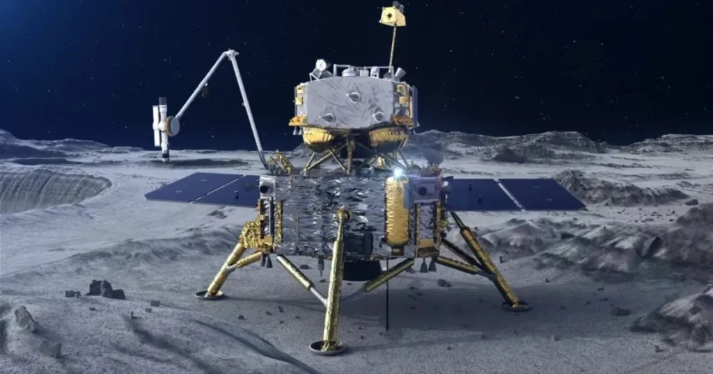 An image illustration showing chang'e 6 on the moon