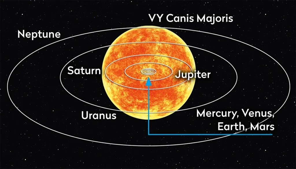An illustration of how big VY-Canis Majoris to out sun